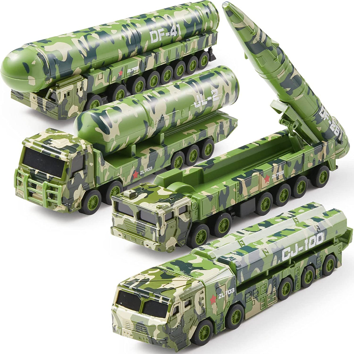 4 Pack Army Truck Toys Cars for Kids Die Cast Battle Car Military Tru geyiie