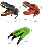 Geyiie Dinosaur Hand Puppet Toys Dinosaur Claws Head Soft Rubber  Realistic Dino Set Animal Glove 3 Packs