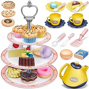 Tea Party Set for Little Girls: Elevate Pretend Play with Geyiie's Pastry Tower