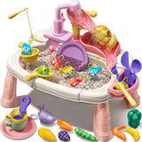 Geyiie Kids Sink with Running Water, Mini Water Table for Toddlers, Includes Electric Faucet, Play Food, Fishing Game and Waterwheel- Indoor & Outdoor Sensory Toys for Girls and Boys