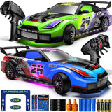 Geyiie 2 Pack RC Drift Cars, 1:24 Remote Control Car Set, Up to 70 Mins Per Car, LED Lights, Mini Track Barriers & Challenge Cards, 2 Player Indoor Gift for Boys & Girls
