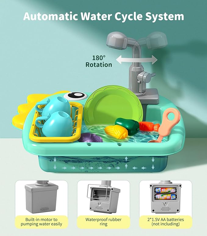 Geyiie Mini Toddler Sink Toy with Running Water 13Pcs