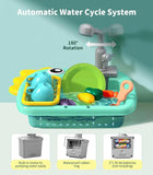 Geyiie Mini Toddler Sink Toy with Running Water 13Pcs Accessories Dinosaur Dishwasher