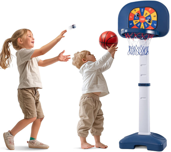 Kids Basketball Hoop and Dartboard with Sticky Balls, Adjustable 2.3-3.6FT Easy Score Basket Ball Set for Toddlers, Birthday Gifts Toy for 2 3 4 5 6 7 8 9 Year Old Boys Girls 20L x 15W x 55H Inches