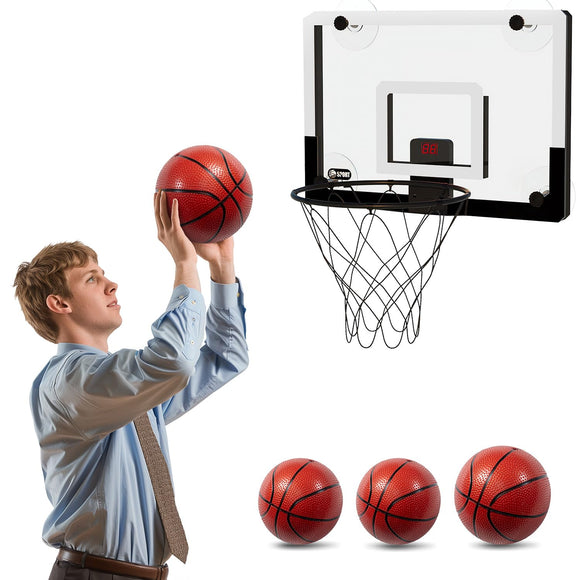 Geyiie Electronic Scoring Basketball Hoop, Slam Dunk with 4 Balls, Breakaway Rim, Shatter-Proof, Door-Safe Mounting, Easy Installation, Great Gift for Kids Teen Adults, Authentic Basketball Action