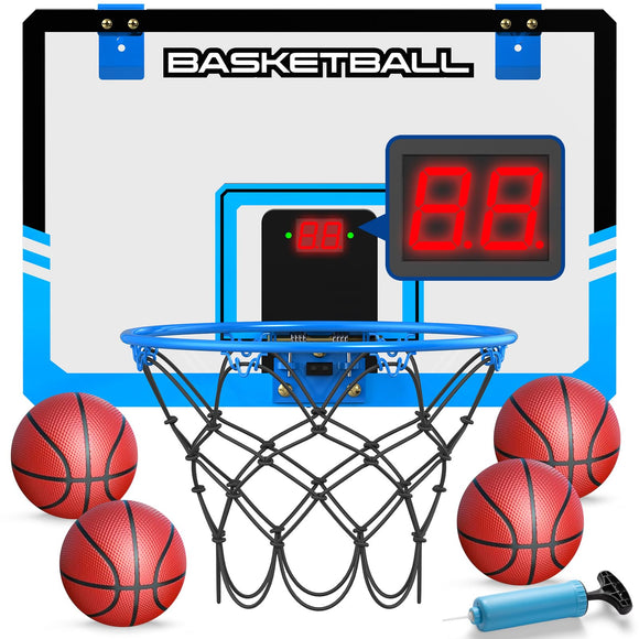 Indoor Basketball Hoop for Kids Adults, 18x12 Inches Door Room Basket Ball Hoops with Scoreboard & 4 Balls Over The Door, Great Birthday for Son Boyfriend Husband's Office &Co-Workers