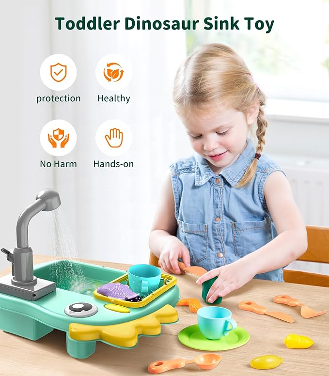 Geyiie Mini Toddler Sink Toy with Running Water 13Pcs Accessories Dino –  geyiie