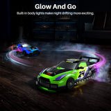 Geyiie 2 Pack RC Drift Cars, 1:24 Remote Control Car Set, Up to 70 Mins Per Car, LED Lights, Mini Track Barriers & Challenge Cards, 2 Player Indoor Gift for Boys & Girls