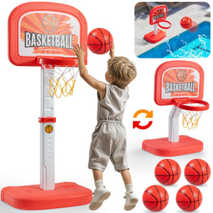 Geyiie 2 in 1 Toddler Basketball Hoop Indoor and Pool Basketball Set Poolside Outdoor 4 Balls- Adjustable Height 2.1-3.3ft Sport Toys Gifts for Kids Boys Girls Age 1-3