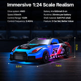 Geyiie 2 Pack RC Drift Cars, 1:24 Remote Control Car Set, Up to 70 Mins Per Car, LED Lights, Mini Track Barriers & Challenge Cards, 2 Player Indoor Gift for Boys & Girls