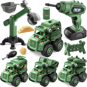 Geyiie Military and Army Truck Vehicle Toy Set for Boys