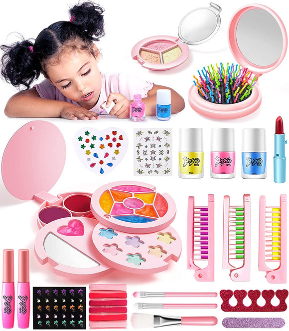Geyiie Makeup Toy Set with Hair Chalks Lipstick Nail Polish Pretend Makeup Kit for Girls