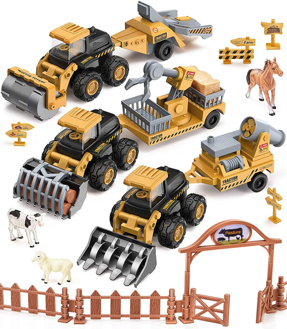 Geyiie Farm Truck Vehicle Play Set with Trailers Construction Truck for Children