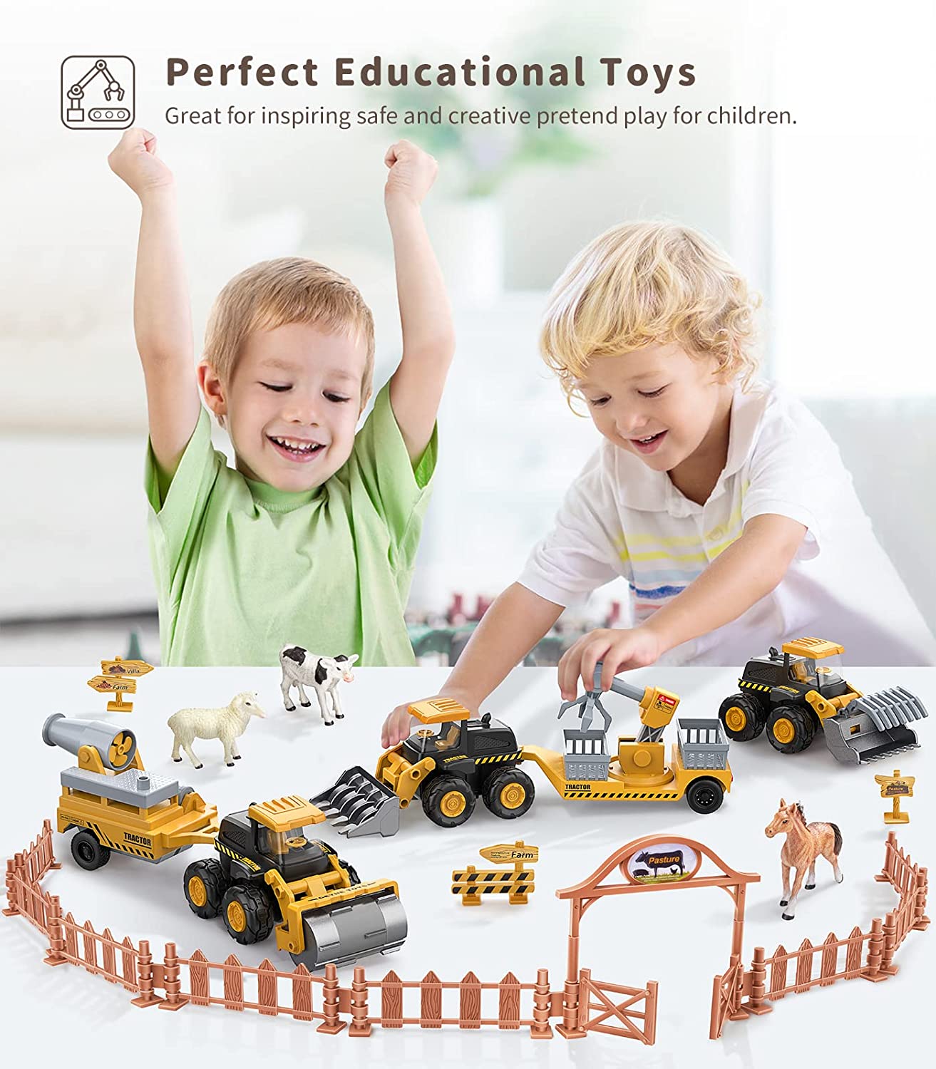 Construction Trucks Toy Set, Geyiie Construction Vehicles Site for Kids  Engineering Toys Playset for Boys Girls, Pull Back Cars Excavator Tractor