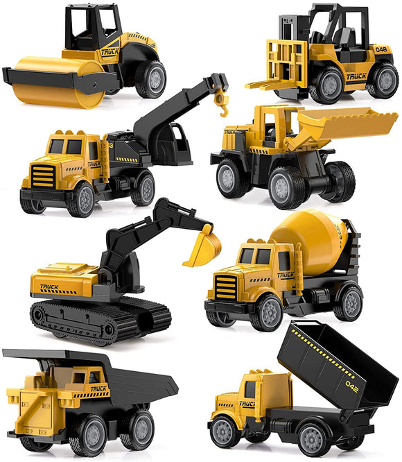 Geyiie Alloy Small Construction Vehicles Die Cast Mini Construction Truck Toys 8 Packs