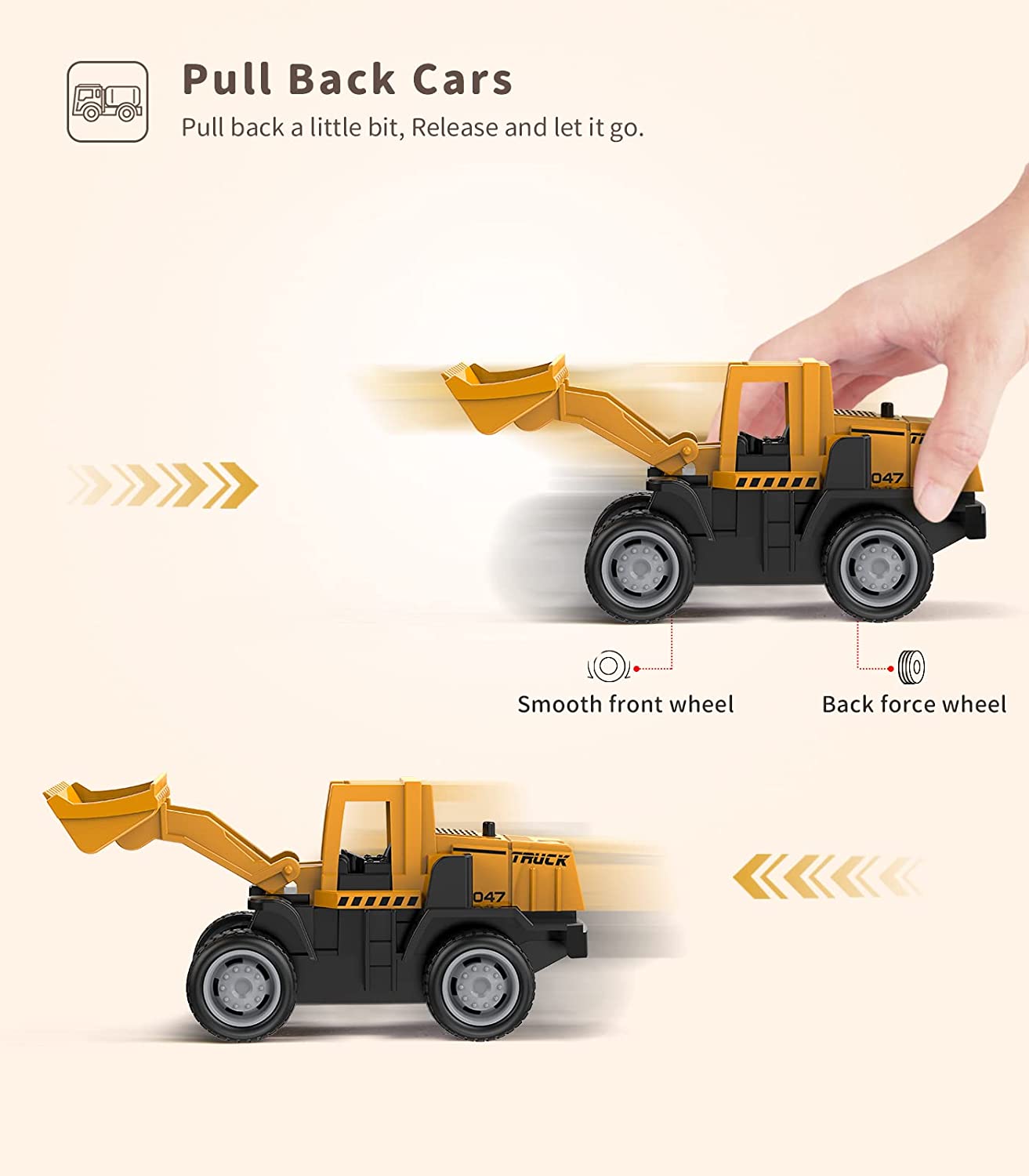 Geyiie Alloy Small Construction Cars Vehicles Die Cast Mini Construction Truck Toys Heavy Duty Bulldozers Excavator Cement Dump, image size:1313x1500