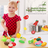 Geyiie Pretend Food Cutting Fruits Vegetables Pizza Play set Kitchen Toys 36 Pcs