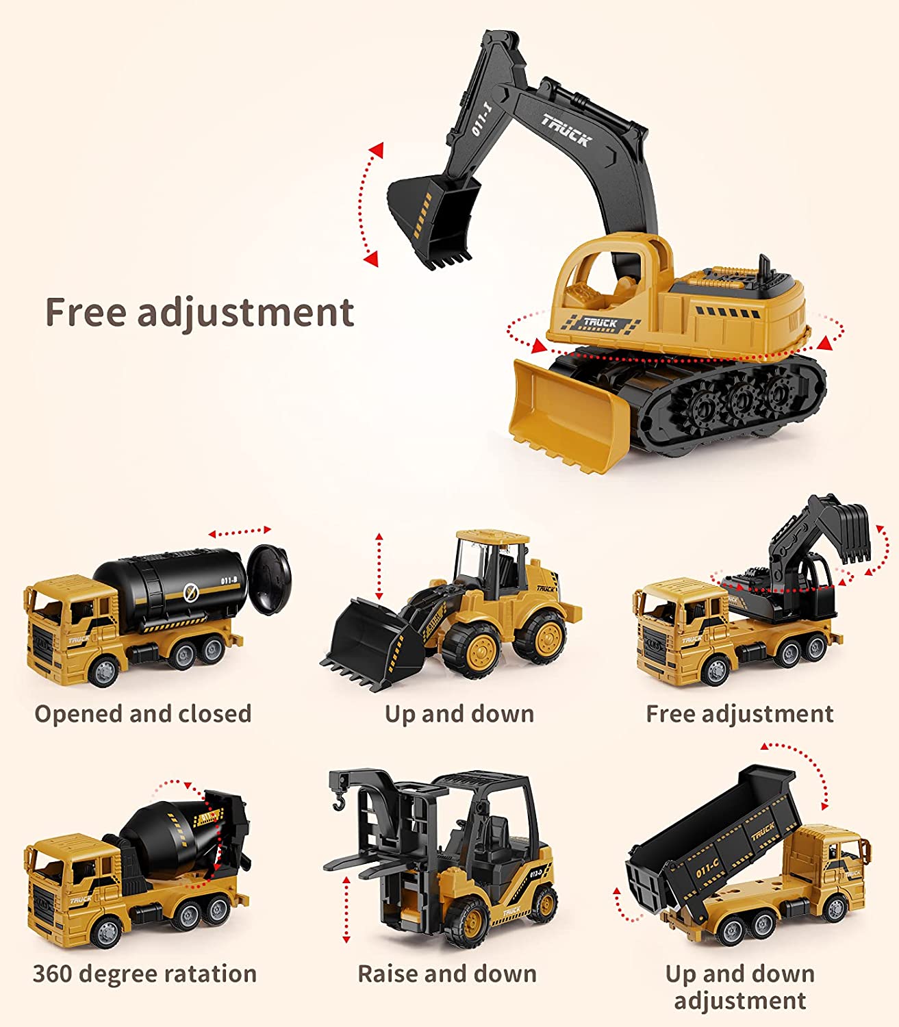 Mini Construction Trucks, Geyiie Construction Vehicles Site for Kids Engineering Toys Playset for Boys, Pull Back Cars Excavator Digger Tractor