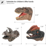 Geyiie Dinosaur Hand Puppets Soft Rubber Dinosaur Puppet Toys 3 Packs